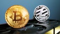 Bitcoin BTC and Litecoin LTC crypto coins. Cryptocurrency mining.