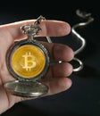 Bitcoin BTC time concept antique pocket watch