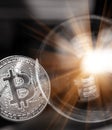 Bitcoin and the bubble as an abstract symbol of the risks of a digital currency and possible collapse and abrupt change of course