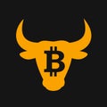 Bitcoin and bull as metaphor of bull market Royalty Free Stock Photo