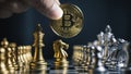 Bitcoin business strategy and chess board games Royalty Free Stock Photo