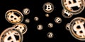 Bitcoin Cash. Gold Falling Cryptocurrency. Falling coins isolated on dark. Litecoin, Ethereum Cryptocurrency background
