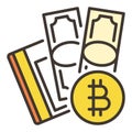 Bitcoin with Cash vector Cryptocurrency colored icon or sign