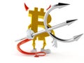 Bitcoin character with devil horns and pitchfork