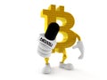 Bitcoin character holding interview microphone