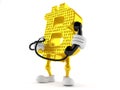 Bitcoin character holding a telephone handset