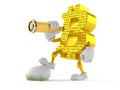 Bitcoin character looking through a telescope Royalty Free Stock Photo