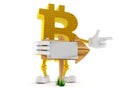 Bitcoin character with wooden arrow sign Royalty Free Stock Photo