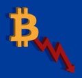 Bitcoin and chart Bearish icon decrease, background money, raster