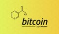 Bitcoin Chemical formula. Bitcoin like a Vitamin PP. Cubic isometric pattern. Eps10 Vector. Yellow background.