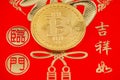 Bitcoin Chinese new year. Chinese New Year Cocept Red Envelope RMB Renminbi Bitcoin Cryptocurrency Royalty Free Stock Photo