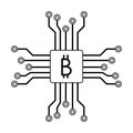 Bitcoin chip circuit symbol technology in black and white