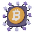 Bitcoin chip crypto currency on microprocessor icon 3D render