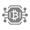 Bitcoin chip solid icon. Video card or gpu processor for farming bitcoin vector illustration isolated on white. Bitcoin