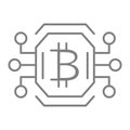 Bitcoin chip thin line icon. Video card or gpu processor for farming bitcoin vector illustration isolated on white