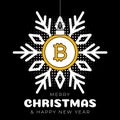 Bitcoin christmas greeting card. Merry Christmas and Happy New Year outline style flat cartoon Sports banner. bitcoin as a xmas