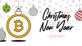 Bitcoin christmas greeting card in trendy line style. Merry Christmas and Happy New Year outline cartoon Sports banner. bitcoin as