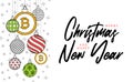 Bitcoin christmas greeting card in trendy line style. Merry Christmas and Happy New Year outline cartoon Sports banner. bitcoin as