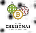 Bitcoin christmas greeting card in trendy line style. Merry Christmas and Happy New Year outline cartoon Sports banner. bitcoin as