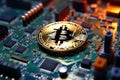 Bitcoin on circuit board Merging cryptography and digital currency for business