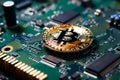 Bitcoin on circuit board Merging cryptography and digital currency for business