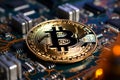 Bitcoin on circuit board Merging cryptography and digital currency for business