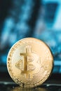 Bitcoin close-up, business background, bitcoin concept, cryptocurrency, blockchain Royalty Free Stock Photo
