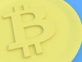 Bitcoin close up. Virtual currency. Virtual cryptocurrency concept. Bitcoin yellow coin on a blue background. Digital Royalty Free Stock Photo