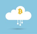 Bitcoin Cloud Mining or hashing symbol on blue sky background. Crypto-currency Business, technology vector illustrator. Royalty Free Stock Photo