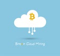 Bitcoin Cloud Mining or hashing symbol on blue sky background with text. Crypto-currency Business, technology vector Royalty Free Stock Photo