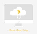 Bitcoin Cloud Mining or hashing symbol on desktop computer screen or display on white gray background. Crypto-currency Royalty Free Stock Photo