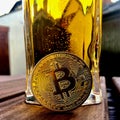 Bitcoin coin and beer glass