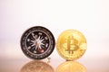 Bitcoin coin and compass. Royalty Free Stock Photo