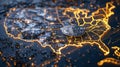 Bitcoin coin on digital map of united states: cryptocurrency concept