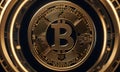 Bitcoin Coin Enclosed in Gold Rings AI Generative