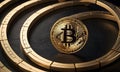 Bitcoin Coin Enclosed in Gold Rings AI Generative