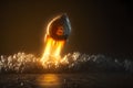 Bitcoin coin in the form of a rapidly taking off fire rocket flies up into space, a concept symbol of an expensive cryptocurrency Royalty Free Stock Photo