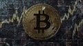 Bitcoin Crypto Coin on Financial Stock Market Chart Background Royalty Free Stock Photo