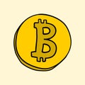 Bitcoin coin. Hand drawn vector illustration in comic style.