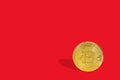 . Bitcoin coin isolated on colored background, hard shadows. E-business prosperity concept