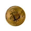 Bitcoin coin isolated on white background. BTC cryptocurrency. Blockchain technology. Close-up.