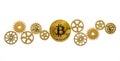 bitcoin coin and a lot of gears. concept. mechanism