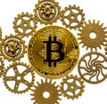 bitcoin coin and a lot of gears. concept. mechanism
