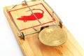 Bitcoin coin in a mousetrap