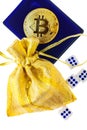 Bitcoin coin and playing dice Royalty Free Stock Photo