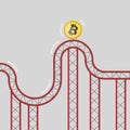 Bitcoin coin on roller coaster. 3D Royalty Free Stock Photo