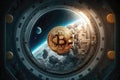 Bitcoin Coin In Space Earth. Generative AI