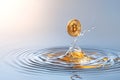 Bitcoin Coin Splashing into Water Creating Ripples and Reflections in Soft Light Background Royalty Free Stock Photo