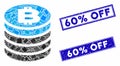 Bitcoin Coin Stack Mosaic and Scratched Rectangle Stamps Royalty Free Stock Photo