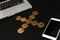 Bitcoin coin symbol on laptop future concept financial currency Royalty Free Stock Photo